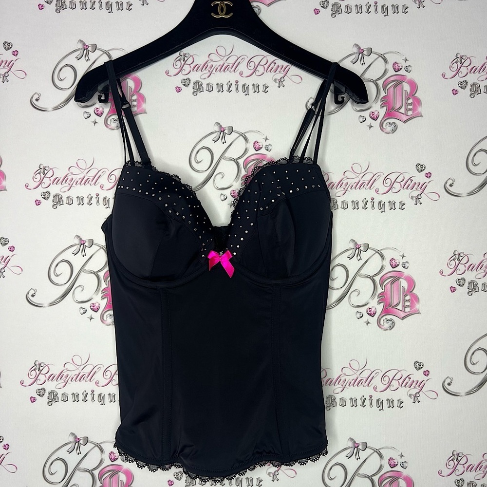 La senza corset bling rhinestone bow ribbon tank top silver diamonds 💎 sexy
